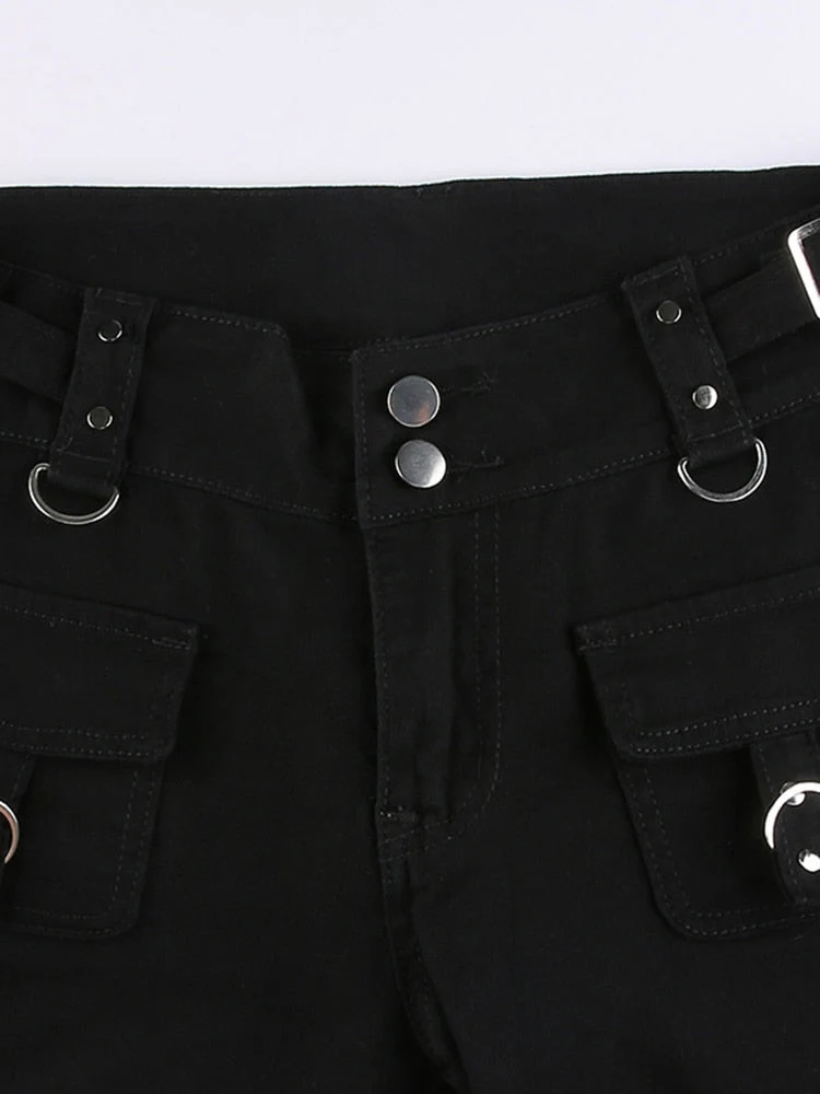 deanwangkt Emo Dark Cyber Y2k Pants Hippie Cargo Bodycon Gothic Punk Alt Baggy Jeans Rivets Black Women Goth Hip Hop Kpop Academia Pants - Deanwangkt