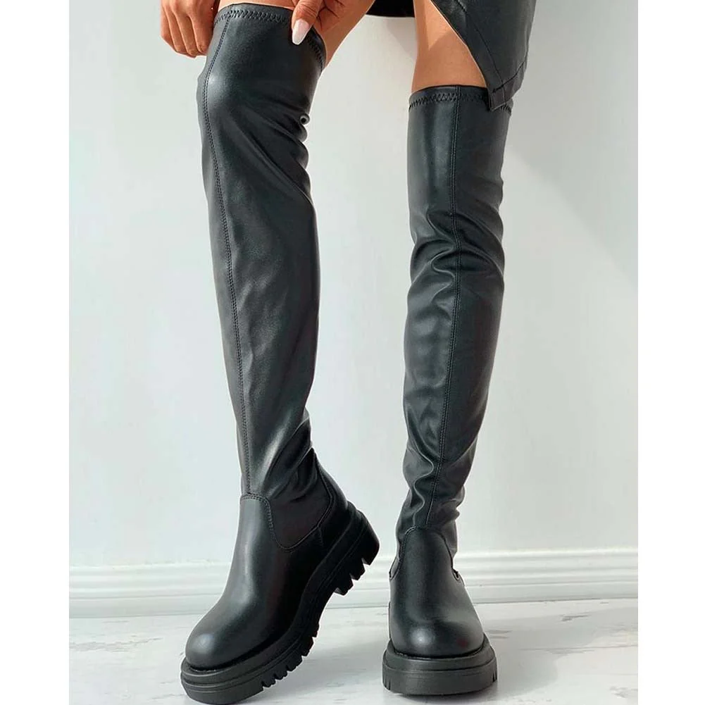 DEANWANGKT Brand New Female Platform Thigh High Boots Fashion Slim Chunky Heels Over The Knee Boots Women Party Shoes Woman - Deanwangkt