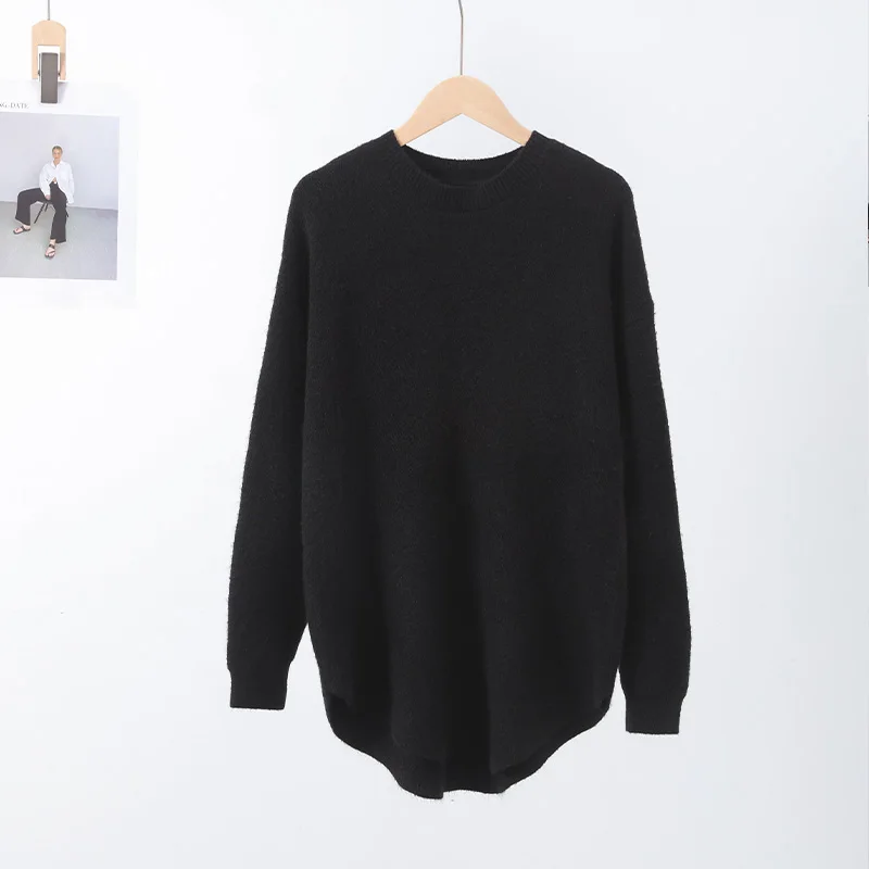 deanwangkt Casual Loose Knit Pullover Women Solid O-neck Fluffy Sweater Female Autum Warm Soft Fashion Long Sleeve Lady Knitwear - Deanwangkt