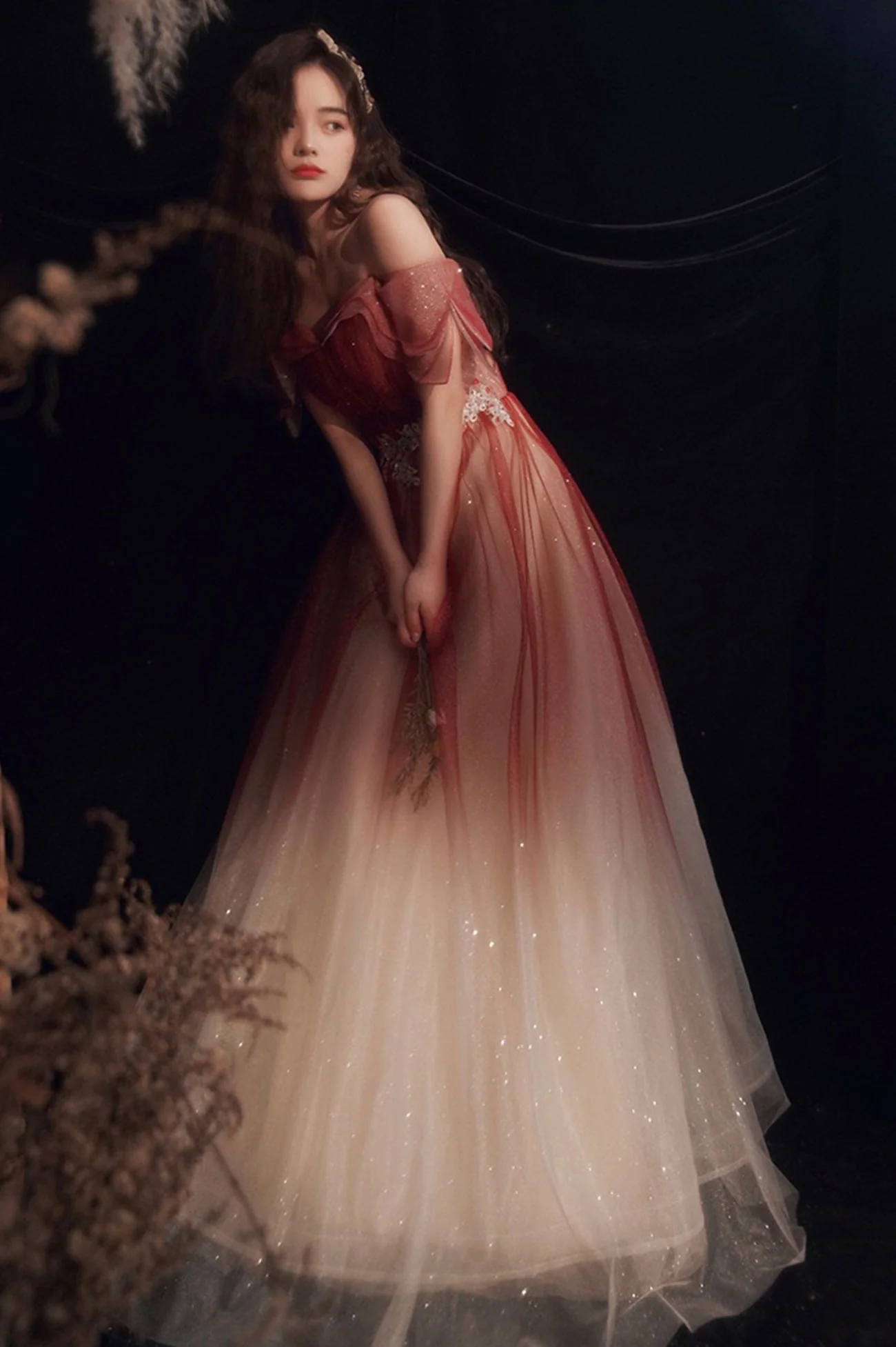 solvbao Cute Tulle Sequins Long Prom Dresses, A-Line Ombre Evening Dresses - Deanwangkt