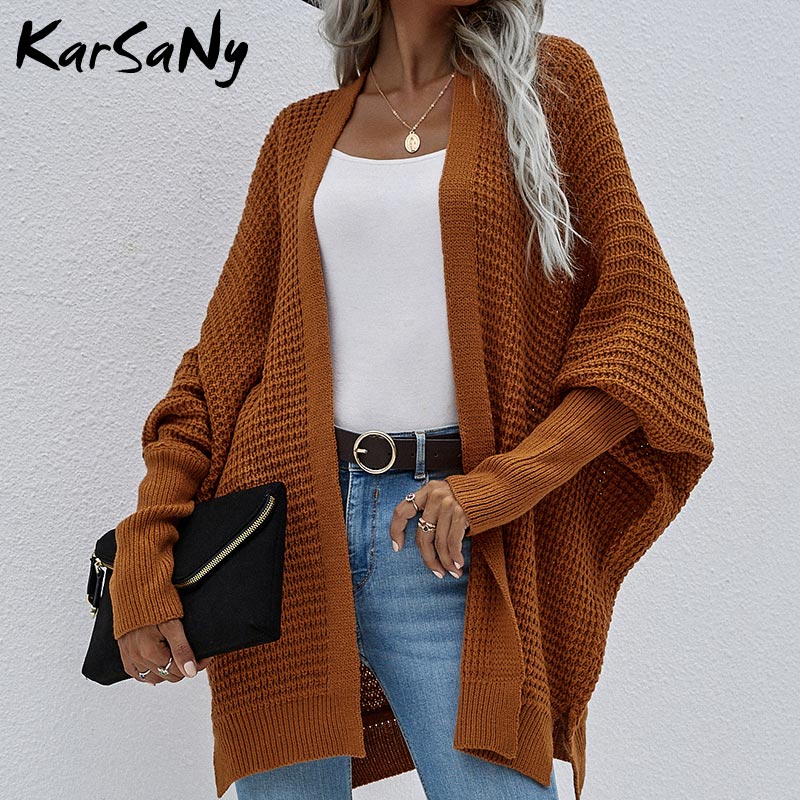 deanwangkt Women Oversized Cardigan Knitted Coat Autumn Oversize Sweater Bat Sleeve Women's Knitted Jacket Loose Oversize Cardigan Women - Deanwangkt