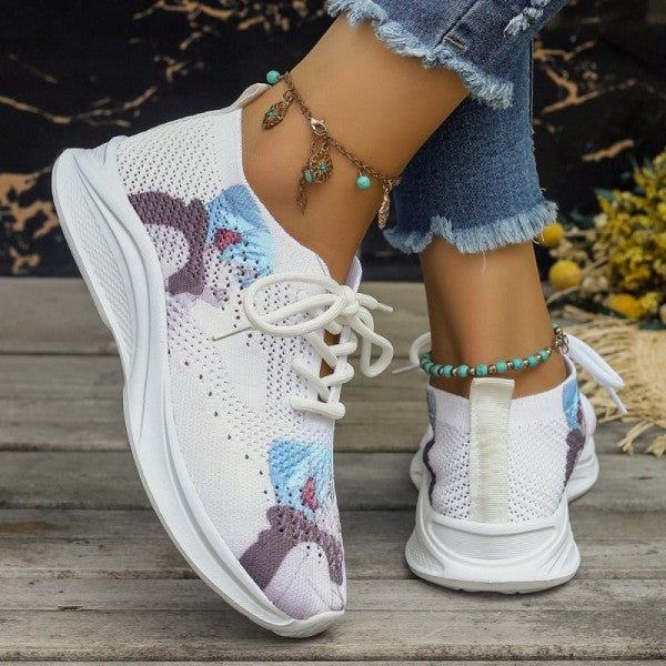 deanwangkt - White Casual Sportswear Daily Frenulum Printing Round Mesh Breathable Comfortable Out Door Shoes - Deanwangkt