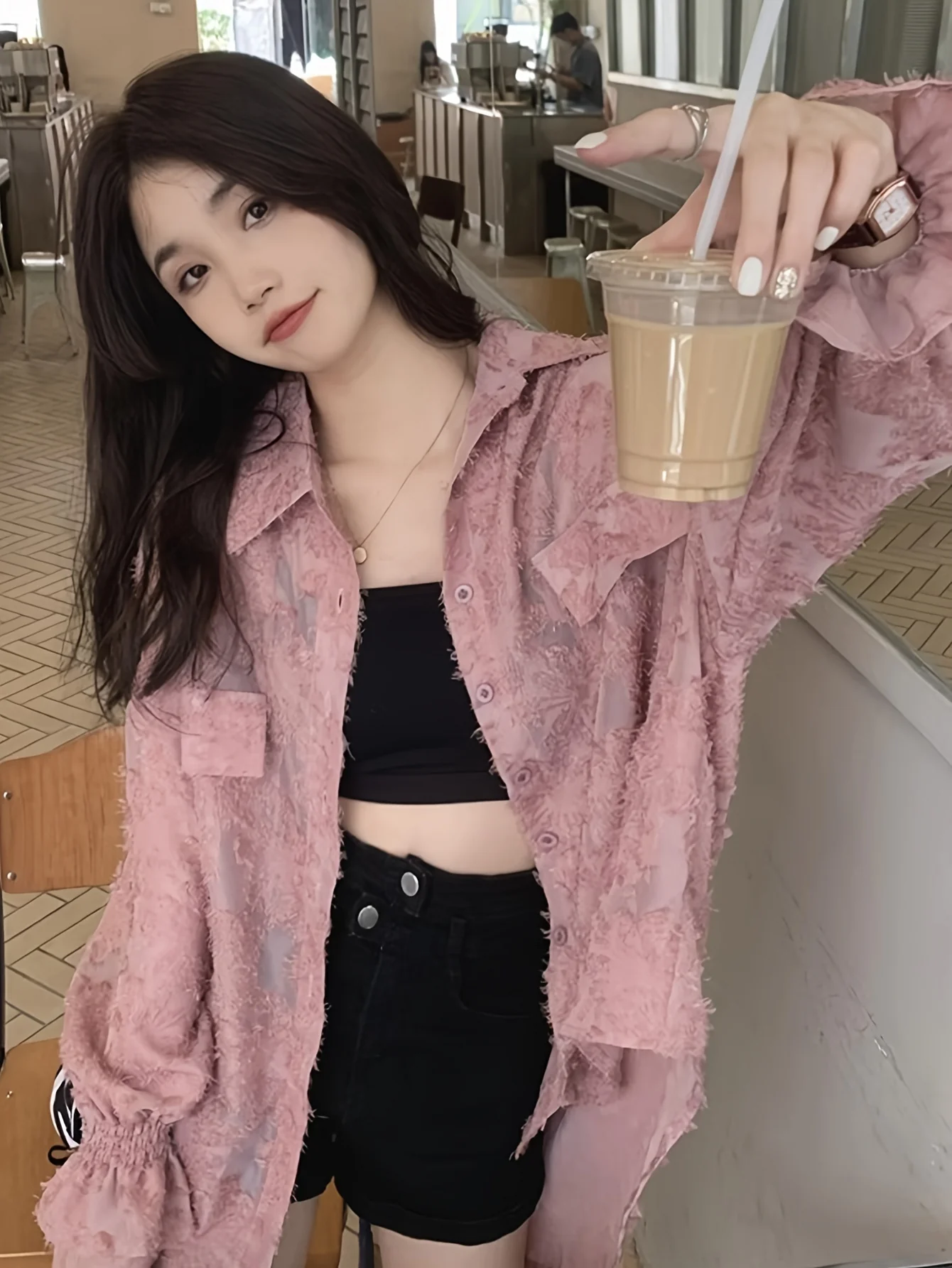 deanwangkt  Button Front Textured Shirt, Casual Long Sleeve Shirt For Spring & Fall, Women's Clothing - Deanwangkt