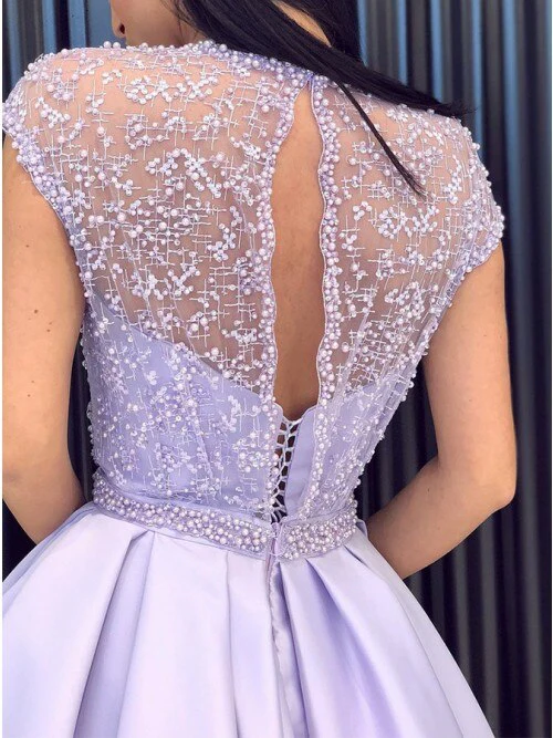 Prom Dresses  with High Slit Satin Lace Beaded Purple Vestidos De Gala Evening Party Dresses Prom Gown Robe De Soiree - Deanwangkt