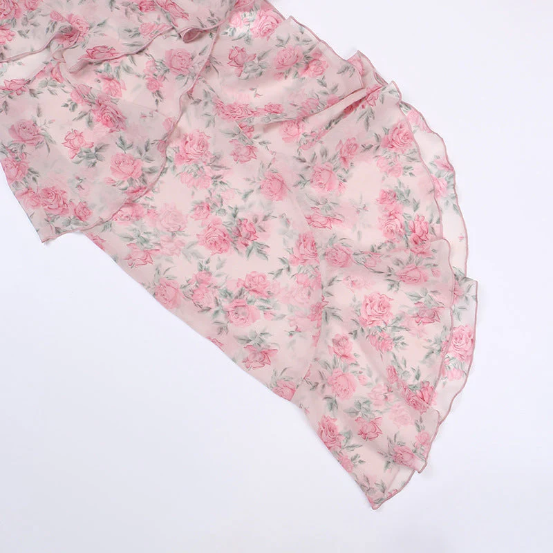 deanwangkt  Floral Print Spaghetti Strap Dresses Mini Women Sexy Backless Halter Neck Spring Summer Ruffle Casual Beach Dress - Deanwangkt