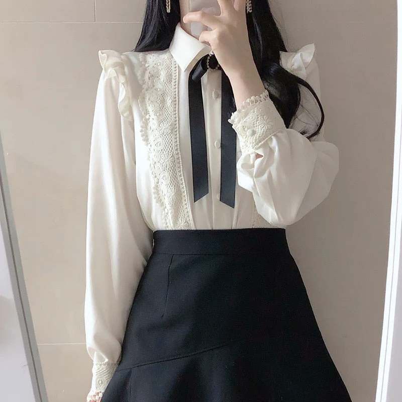Hot Sales Women Cute Sweet Girls Preppy Style Tops Blouses Formal Office Lady Basic White Button Shirts - Deanwangkt