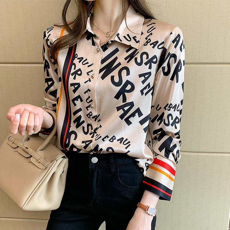 deanwangkt letter printing office ladies shirts Women's blouses  Summer Spring casual long sleeve Tops Blusas Mujer - Deanwangkt