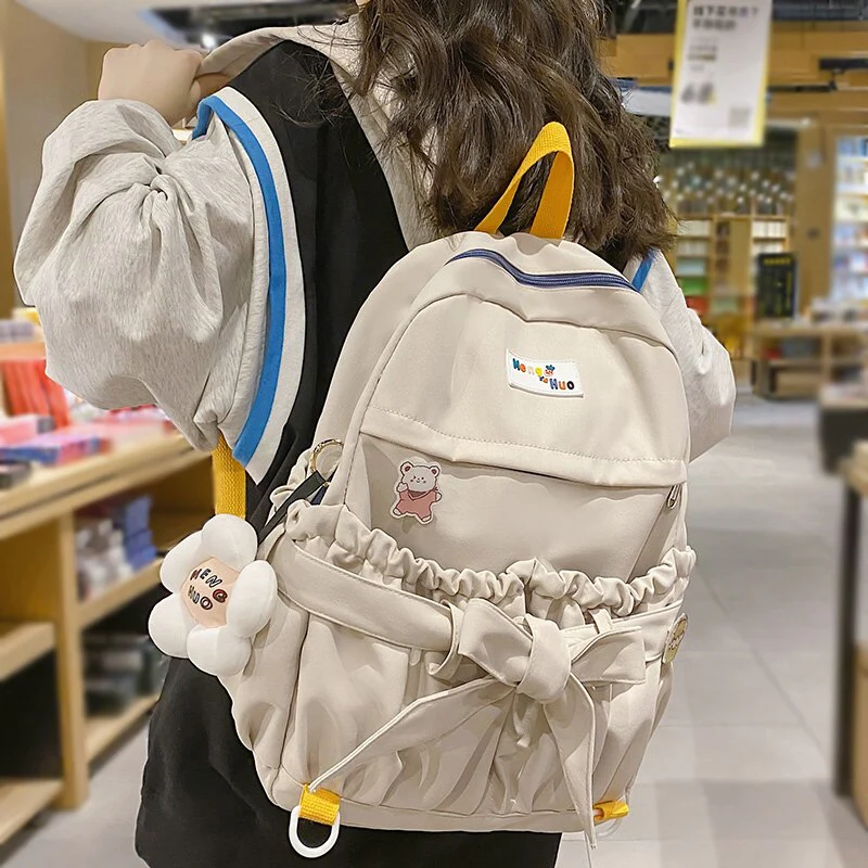 Back To School Cute Bow Waterproof Female College Backpack Ladies Nylon Travel  Laptop Backpack Trendy Women SchoolBag Girl Fashion Kawaii Bags - Deanwangkt