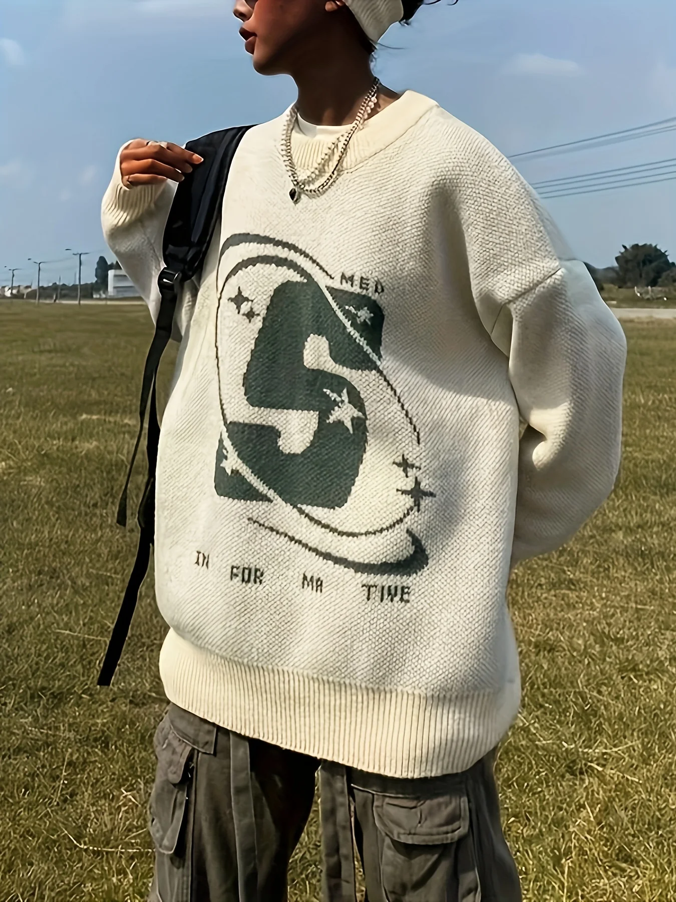 deanwangkt-1  Letter Pattern Crew Neck Pullover Sweater, Casual Long Sleeve Sweater For Fall & Winter, Women's Clothing - Deanwangkt