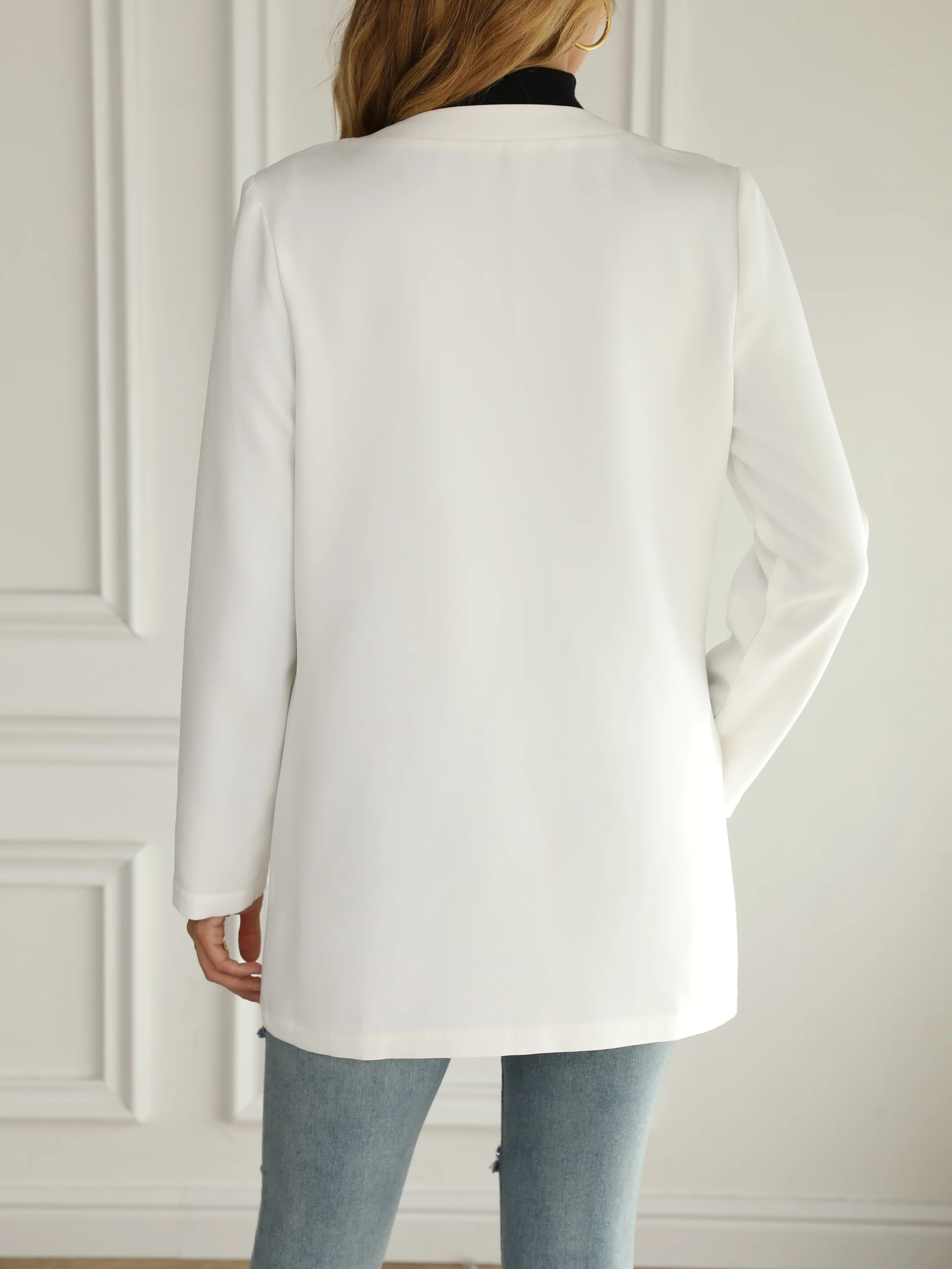 deanwangkt-1 Solid Open Front Blazer, Casual Long Sleeve Work Office Outerwear, Women's Clothing - Deanwangkt