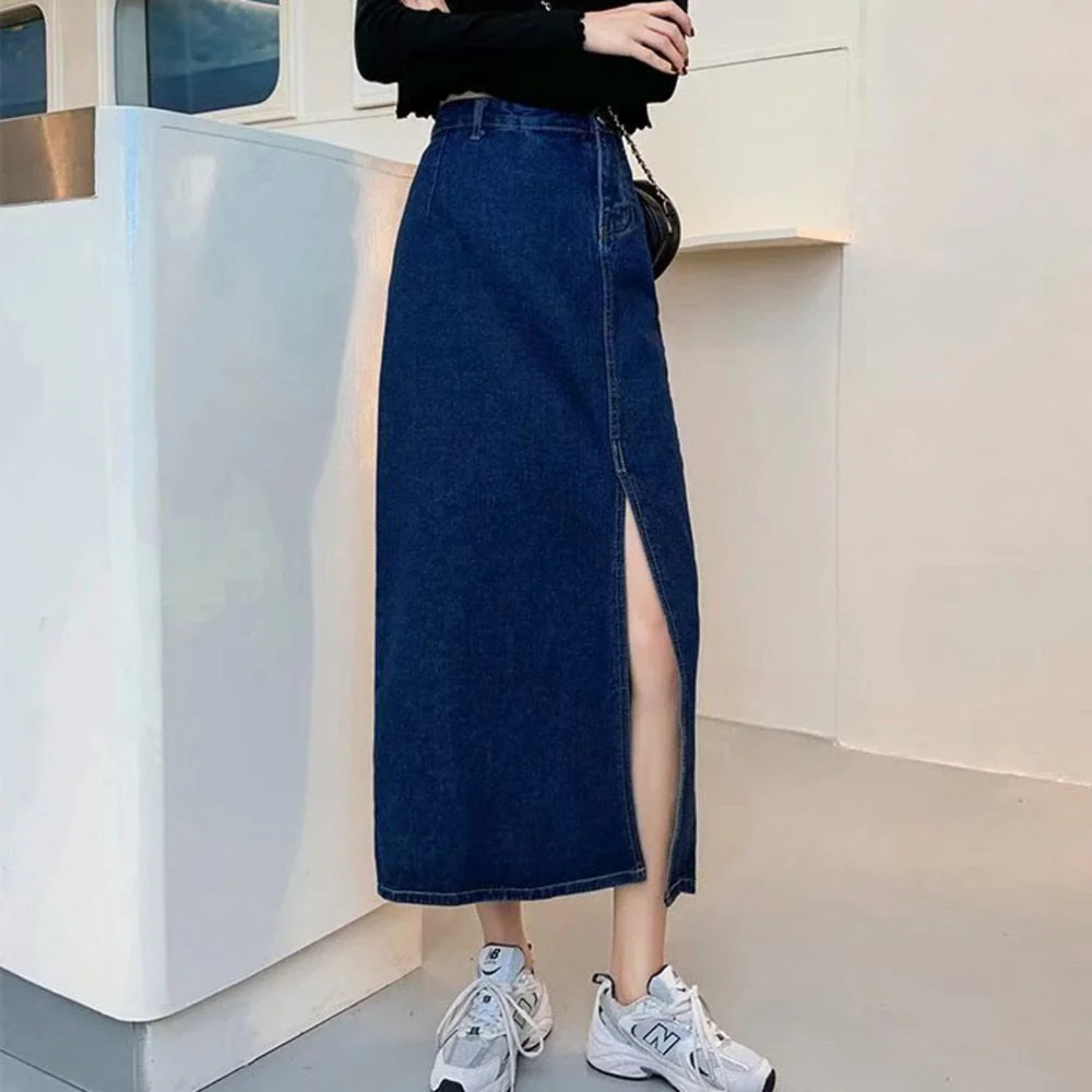deanwangkt Denim Skirt   Woman Jeans Skirt Wide Leg Denim Clothing Blue Jeans Vintage Quality  Fashion Straight Pants - Deanwangkt