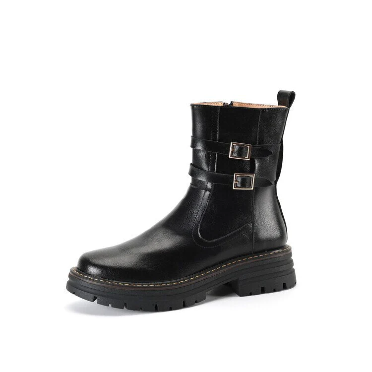 deanwangkt  Autumn Shoes   Autumn Boots Women Split Leather Shoes for Women Round Toe Thick Heel Short Boots Winter Solid Chelsea Boots Casual Women Boots - Deanwangkt