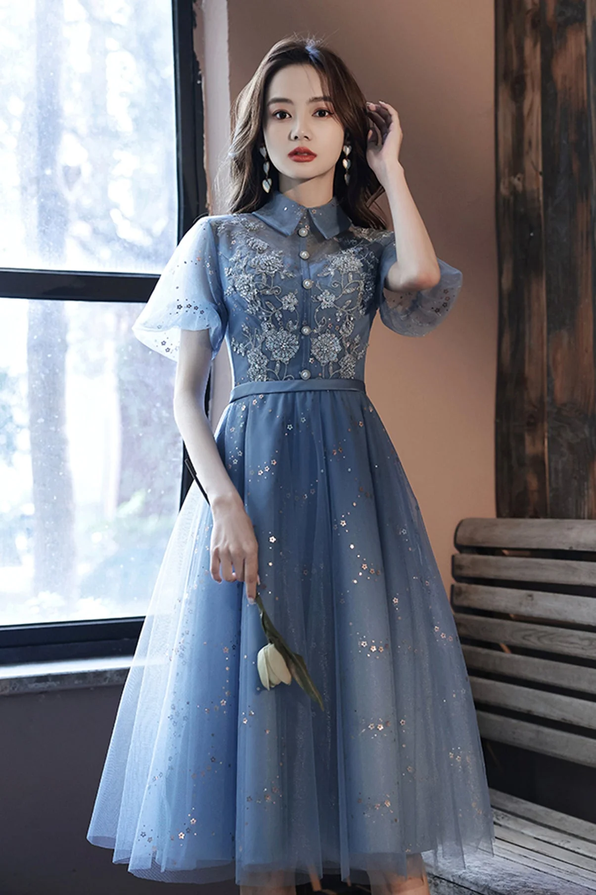 solvbao Blue Tulle Lace Short Prom Dresses, A-Line Homecoming Dresses - Deanwangkt