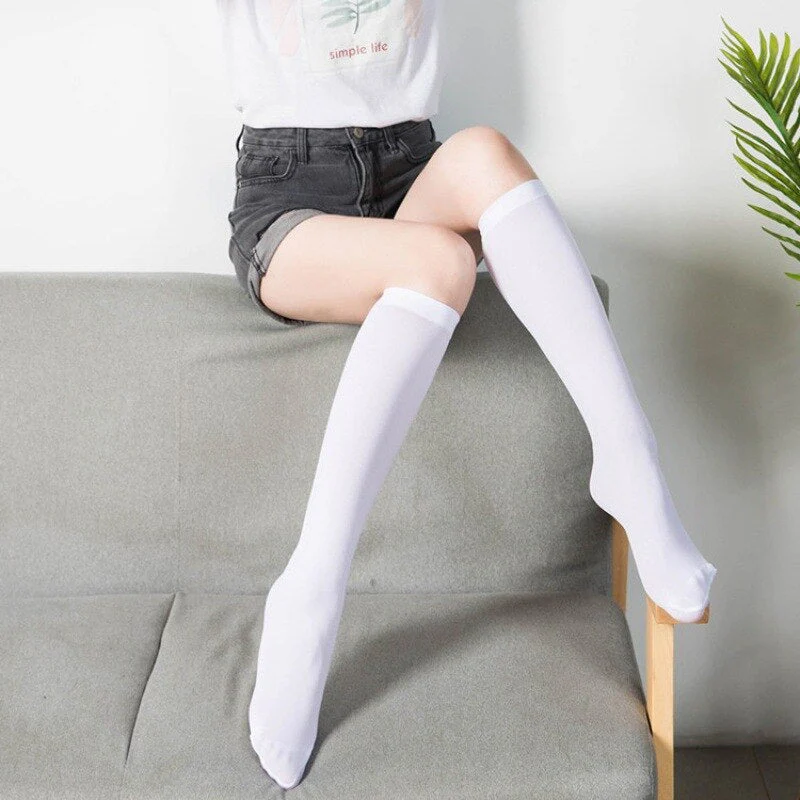 deanwangkt Summer Long Socks Knee Stockings JK Calf Socks Lolita Polka Dot Knee Socks White Black Silk Japanese Socks Thigh High Stockings - Deanwangkt