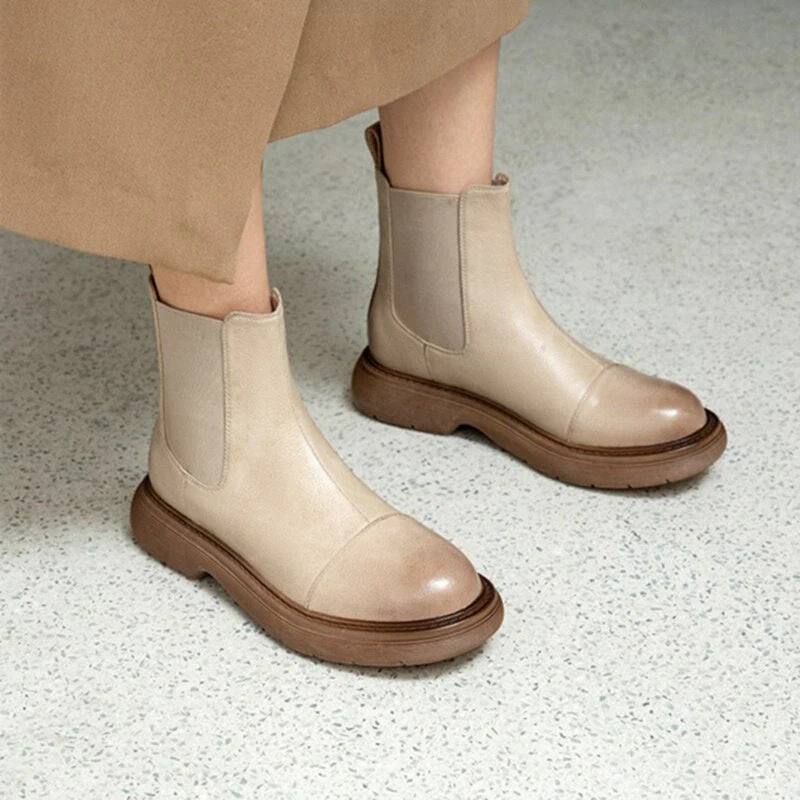 deanwangkt Autumn Boots    New Fall/Winter Women Shoes Flat Shoes Women Split Leather Ankle Boots Round Toe Thick Heel Boots Women Fashion Women Boots - Deanwangkt