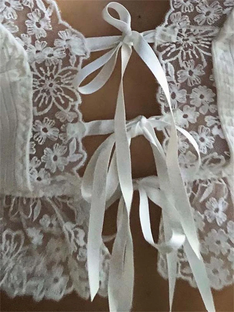 deanwangkt Frill Lace Sexy Crop Tops Tees Women Front Tie Sleeveless Cami Top Summer White V Neck Spaghetti Strap Top Party Club - Deanwangkt