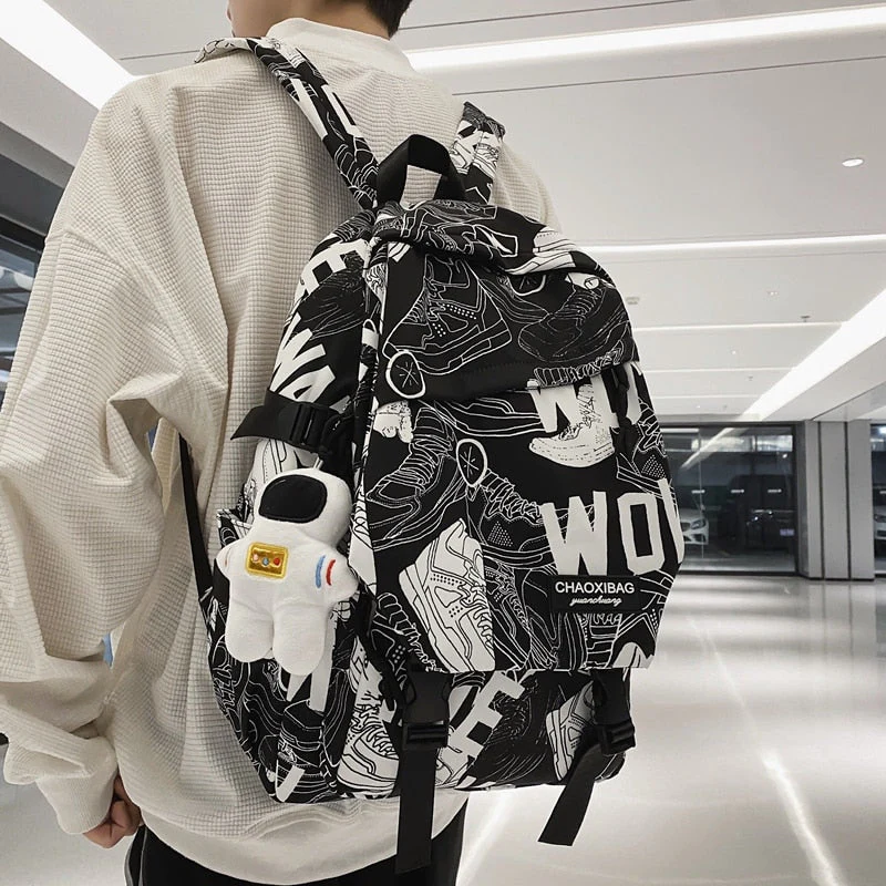 Back To School Harajuku Girl Male School Bag Female Graffiti Print Men Backpack Women Book Boy Bag Nylon Ladies Fashion Laptop Backpack Student - Deanwangkt