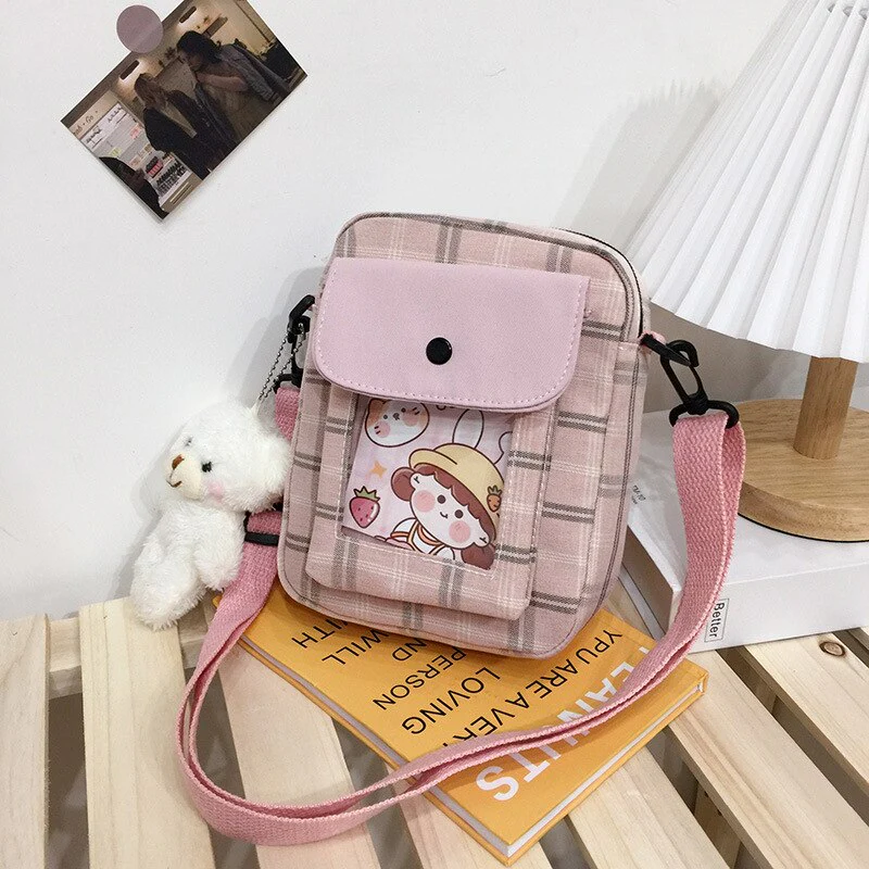 deanwangkt  Japanese Lovely Small Bag Women Plaid Flap New Crossbody Bags Girls Nylon Shoulder Bag Bolsa Feminina Transparent Pocket Bags - Deanwangkt