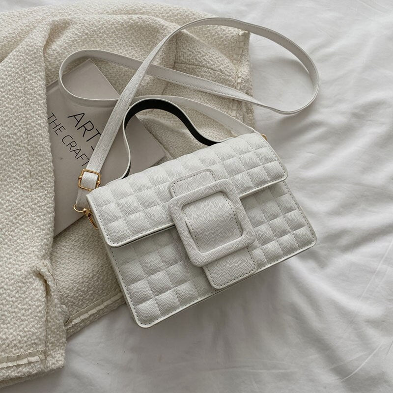 deanwangkt BACK TO COLLEGE   Designer Fashion Trend Handbags For Women High Quality Pu Leather Shoulder Bag Square Solid Color Female Crossbody Plaid Purse - Deanwangkt