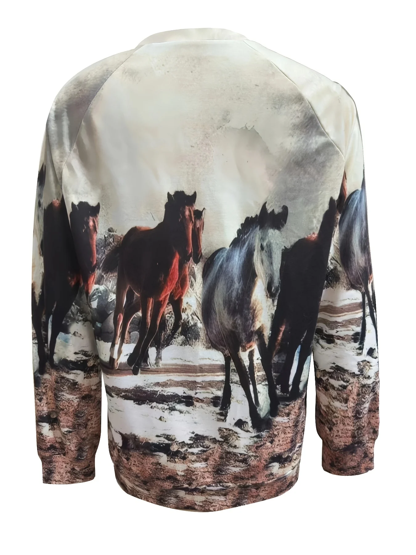 Horse Head Print Pullover Sweatshirt, Casual Long Sleeve Crew Neck Sweatshirt For Fall & Winter, Women's Clothing - Deanwangkt