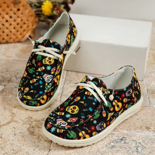 deanwangkt - Black Casual Patchwork Printing Round Comfortable Shoes - Deanwangkt