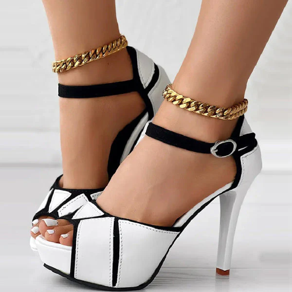 deanwangkt - White Casual Patchwork Contrast Fish Mouth Out Door Shoes (Heel Height 3.86in) - Deanwangkt