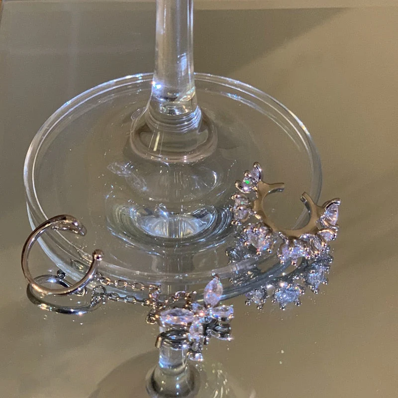 Korean Delicate Zircon Butterfly Clip Earrings For Women Girls Fashion Shiny Circle No Piercing Cartilage Ear Jewelry - Deanwangkt