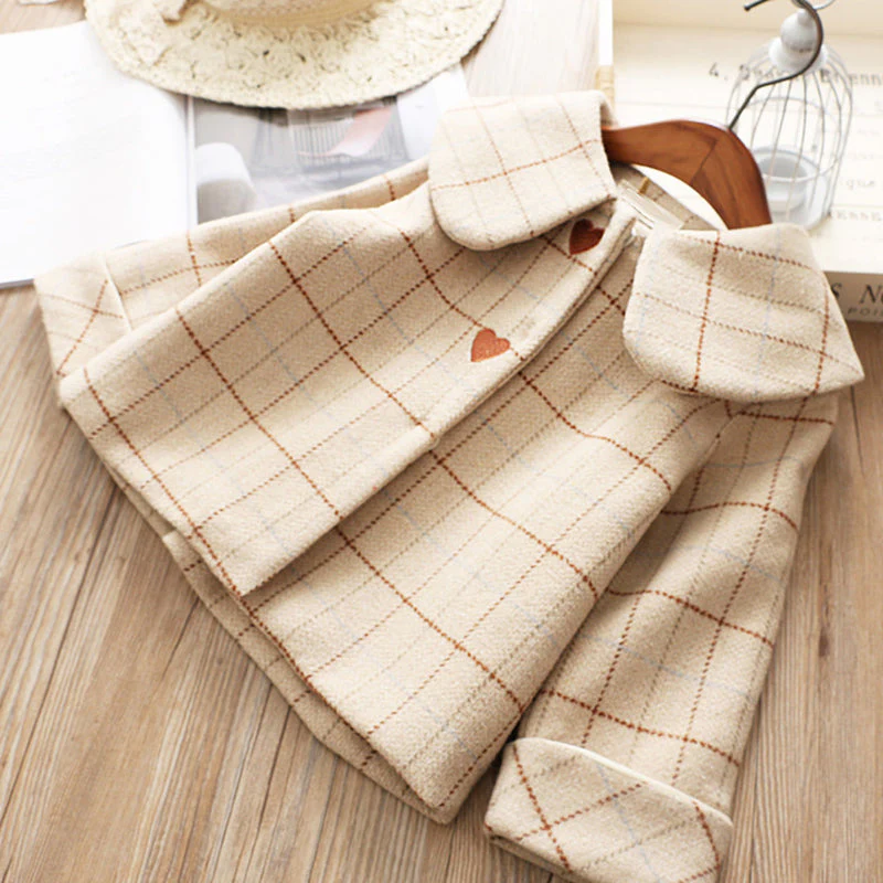 deanwangkt Baby Girl Clothes  Children Suits Korean Version Small Fragrance Girl Plaid Doll Collar Jacket + Love Vest Skirt 2Pcs Clothes Suit Wool Coat - Deanwangkt