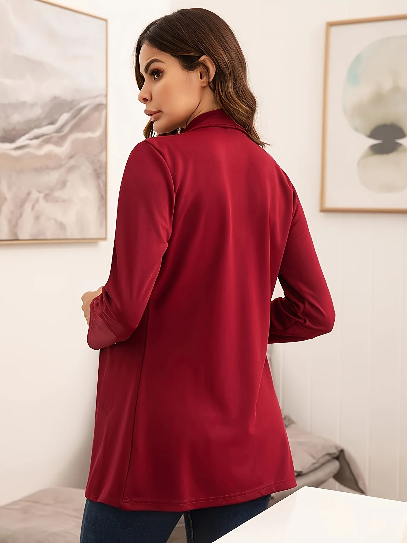 deanwangkt-1 Solid Open Front Blazer, Elegant Lapel Long Sleeve Blazer For Office & Work, Women's Clothing - Deanwangkt