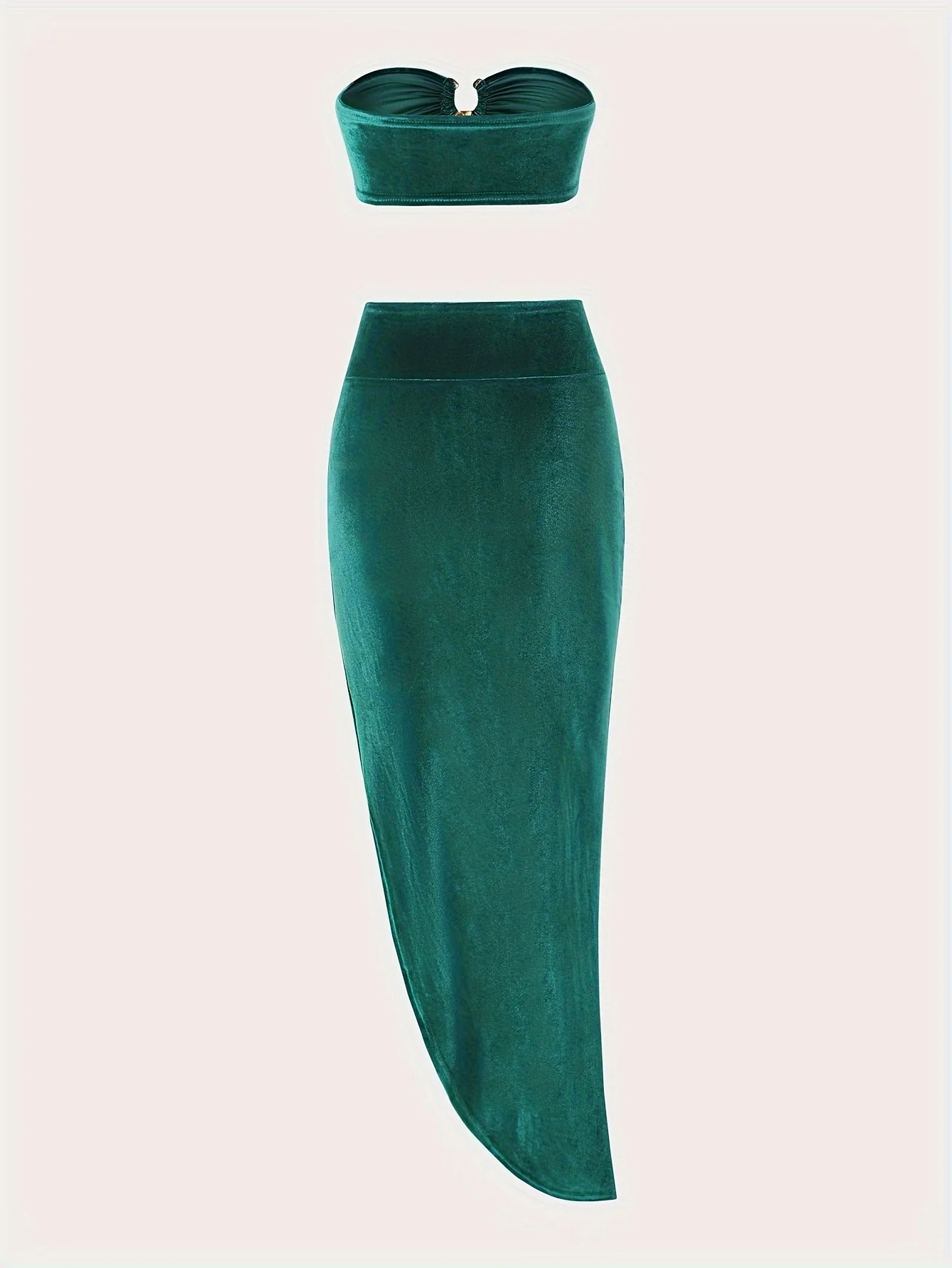 Sexy Matching Two-piece Skirt Set, Crop Tube Top & Bodycon Split Skirt Outfits, Women's Clothing - Deanwangkt