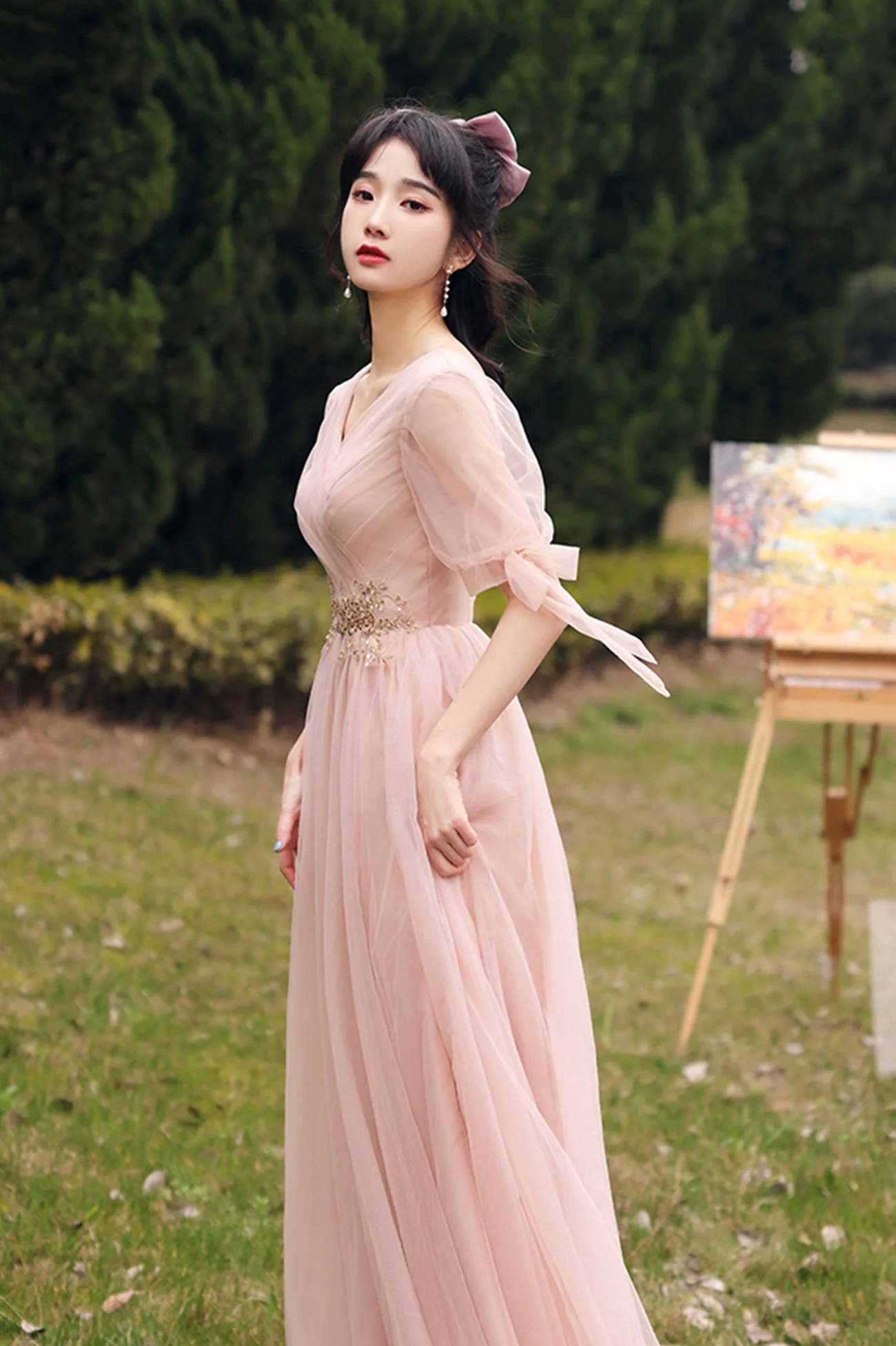 solvbao Pink Lace Long Prom Dresses, Lovely A-Line Evening Dresses - Deanwangkt