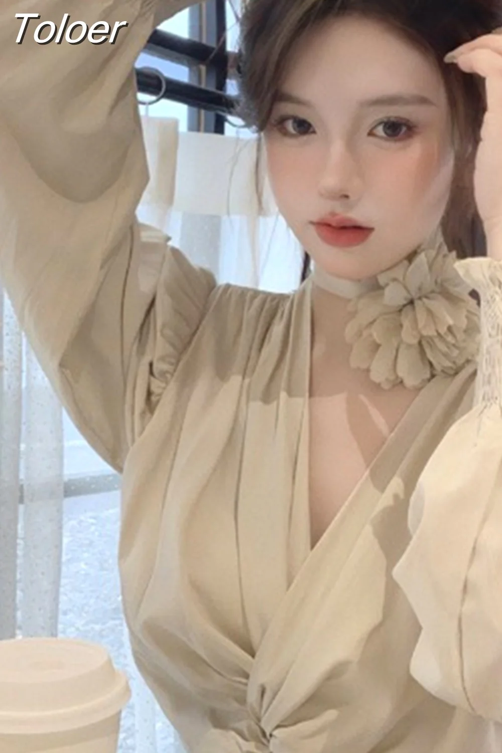 deanwangkt Temperament Tops Female V-neck Puff Sleeve Floral Blouse for Women Cropped Top  Blusas Mujer De Moda Chic Sexy Shirts 27m412 - Deanwangkt