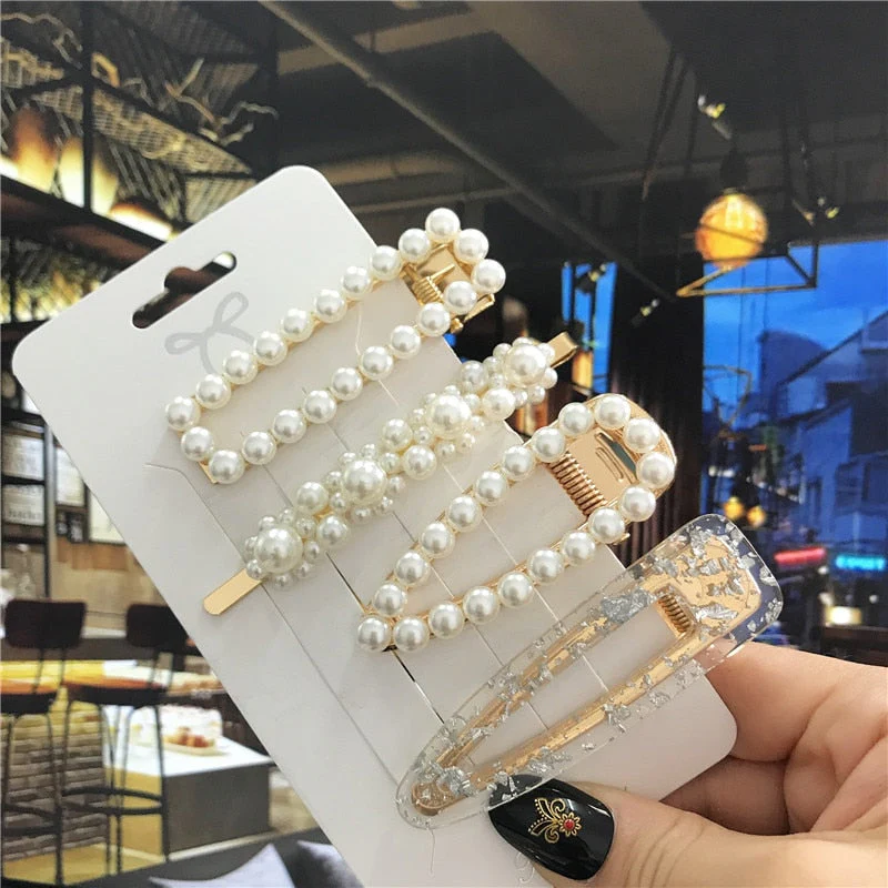 deanwangkt 1Set Handmade Pearls Hair Clips Pin for Women Fashion Geometric Flower Barrettes Headwear Girls Sweet Hairpins Hair Accessorie - Deanwangkt