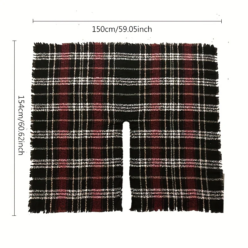 Classic Tartan Fringe Shawl Vintage Striped Plaid Open Front Poncho Capel Autumn Winter Travel Coldproof Knitted Cardigan Shawl - Deanwangkt