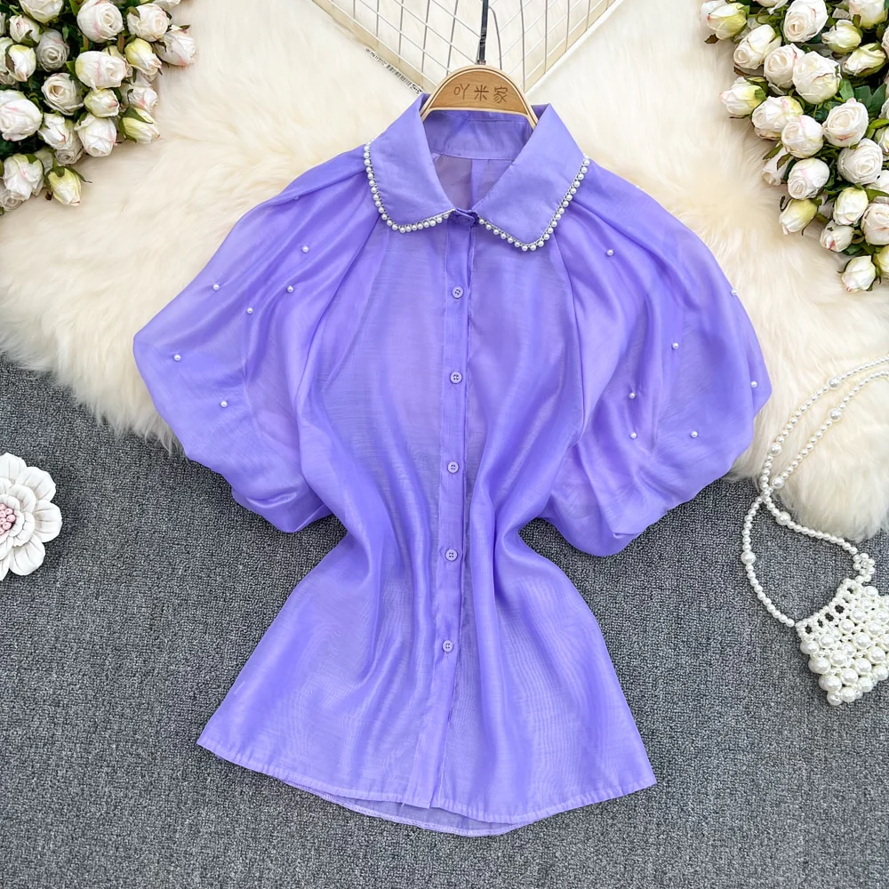 deanwangkt Korean Chic Elegant Lace Sweet Women Blouses Vintage O Neck Long Sleeve Perspective Female Shirts OL Blusas Mujer - Deanwangkt