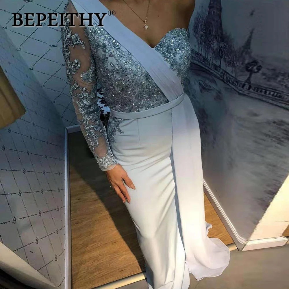 BEPEITHY One Shoulder Wedding Party Dress Long Sleeve  Vestido De Festa Long Evening Prom Dress - Deanwangkt