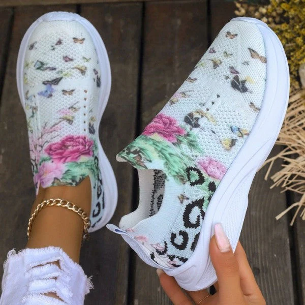 deanwangkt - White Casual Patchwork Printing Round Mesh Breathable Comfortable Out Door Shoes - Deanwangkt