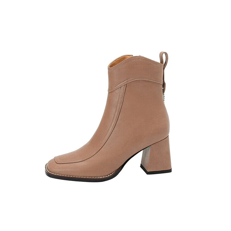 deanwangkt Autumn Boots   NEW Fashion Women Shoes Split Leather Boots Square Toe Chunky Heel Shoes Winter Zipper Modern Boots Women Solid High Heel Boots - Deanwangkt