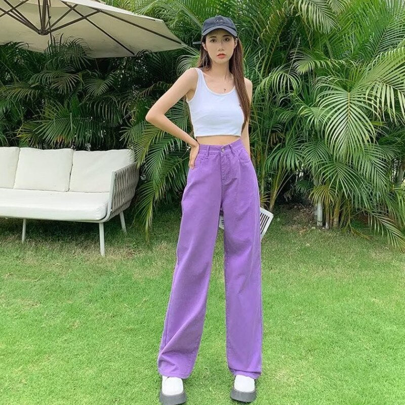 deanwangkt European And American Gentle Style Dirty Pink Ruffled Jeans, Women's Loose And Trendy Straight Tube Versatile Wide Leg Pants - Deanwangkt