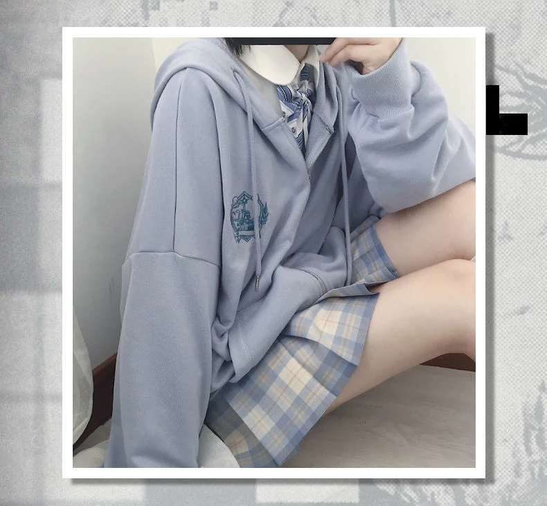 deanwangkt  Japanese Kawaii Zipper Hoodies Women Autumn Harajuku Oversized Preppy Style Jk Uniform Sweatshirt Soft Girl Cute Fashion - Deanwangkt