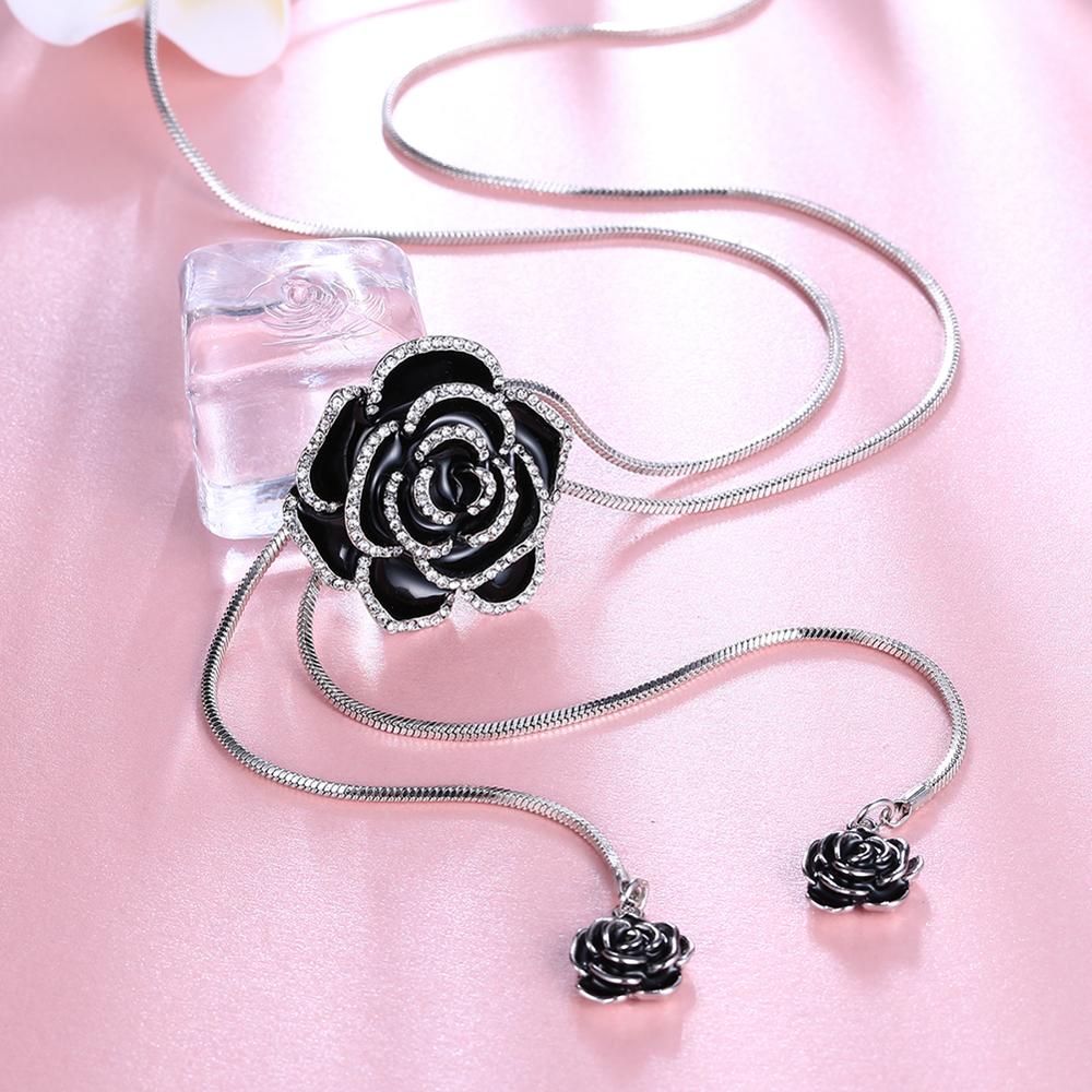 DEANWANGKT Sunflower Crystal Pendant Necklace Women Fashion Blue White Rhinestone Long Chain Necklaces & Pendants Jewelry - Deanwangkt