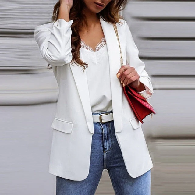 deanwangkt New Women Autumn Blazer Jacket Fashion Basic Blazer Casual Solid Button Long Sleeve Work Suit Coat Office Lady Elegant Blazers - Deanwangkt