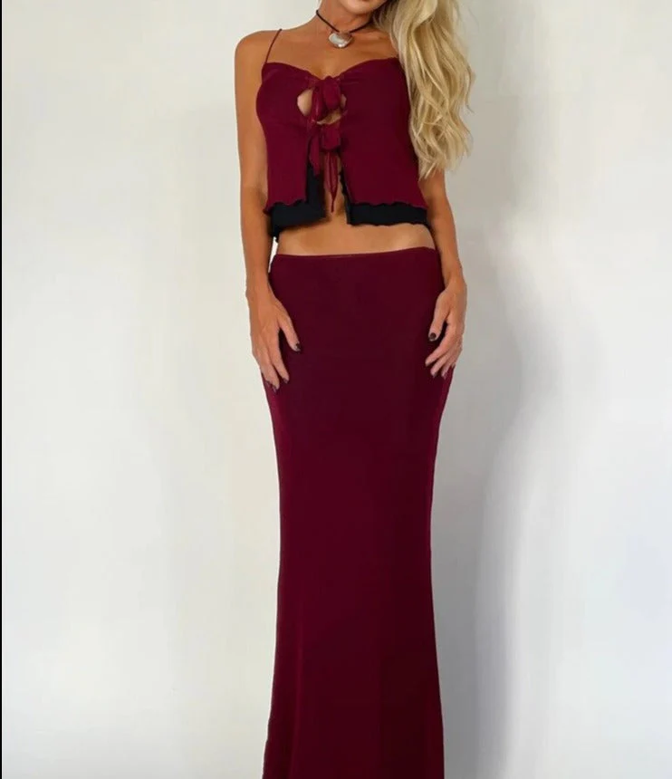 deanwangkt Two Piece Double-Layer Mesh Women Outfits Party Beach Off-shoulder Crop Top And Midi Bodycon Skirt Set Sexy Club - Deanwangkt