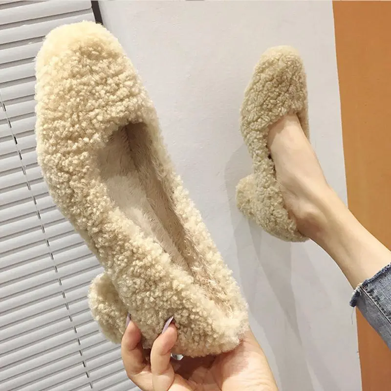 deanwangkt Designer's New Winter High-heeled Shoes with Lambswool Curly Plush Banquet with One Pedal and Thick Bottom Shoes for Women - Deanwangkt