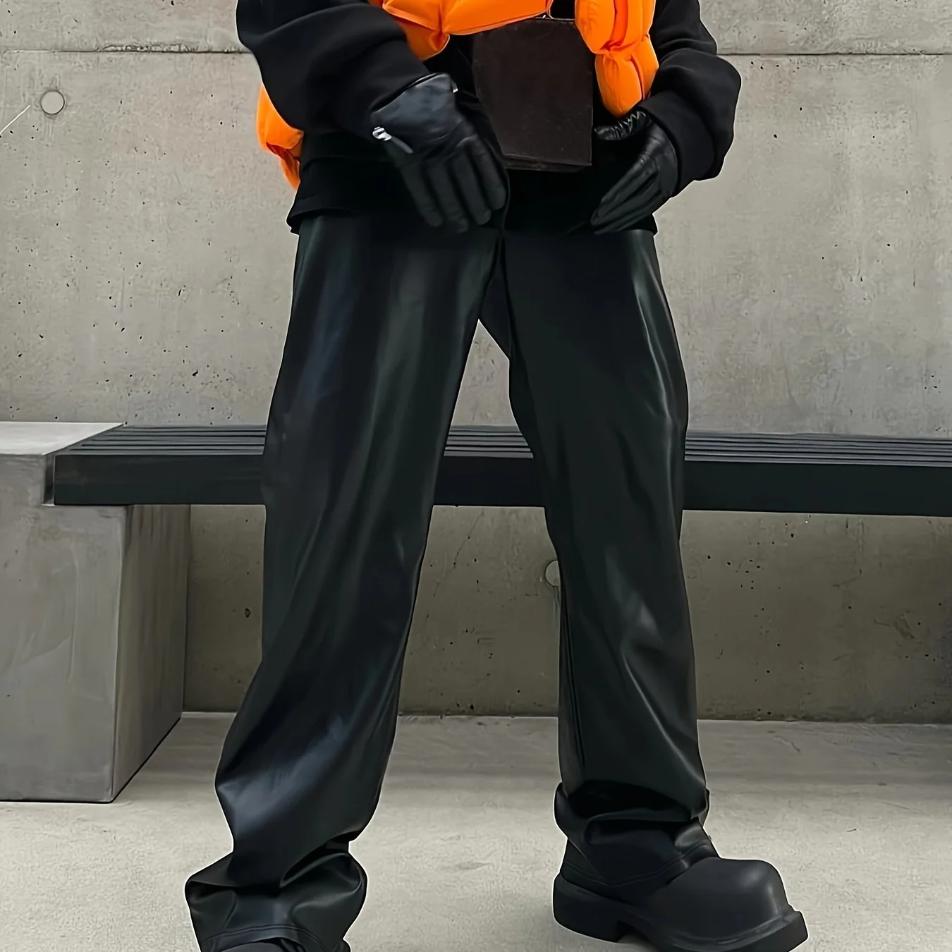 deanwangkt  Men's Casual Chic PU Leather Pants, Street Style Straight Leg Trousers - Deanwangkt