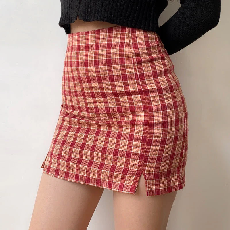 deanwangkt - Red Cara Plaid Skirt - Deanwangkt