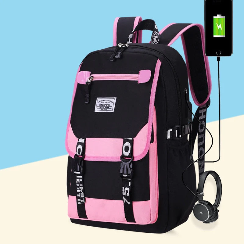 deanwangkt Women girls School Backpacks Anti Theft USB Charge Backpack Waterproof Bagpack School Bags Teenage Travel Bag - Deanwangkt