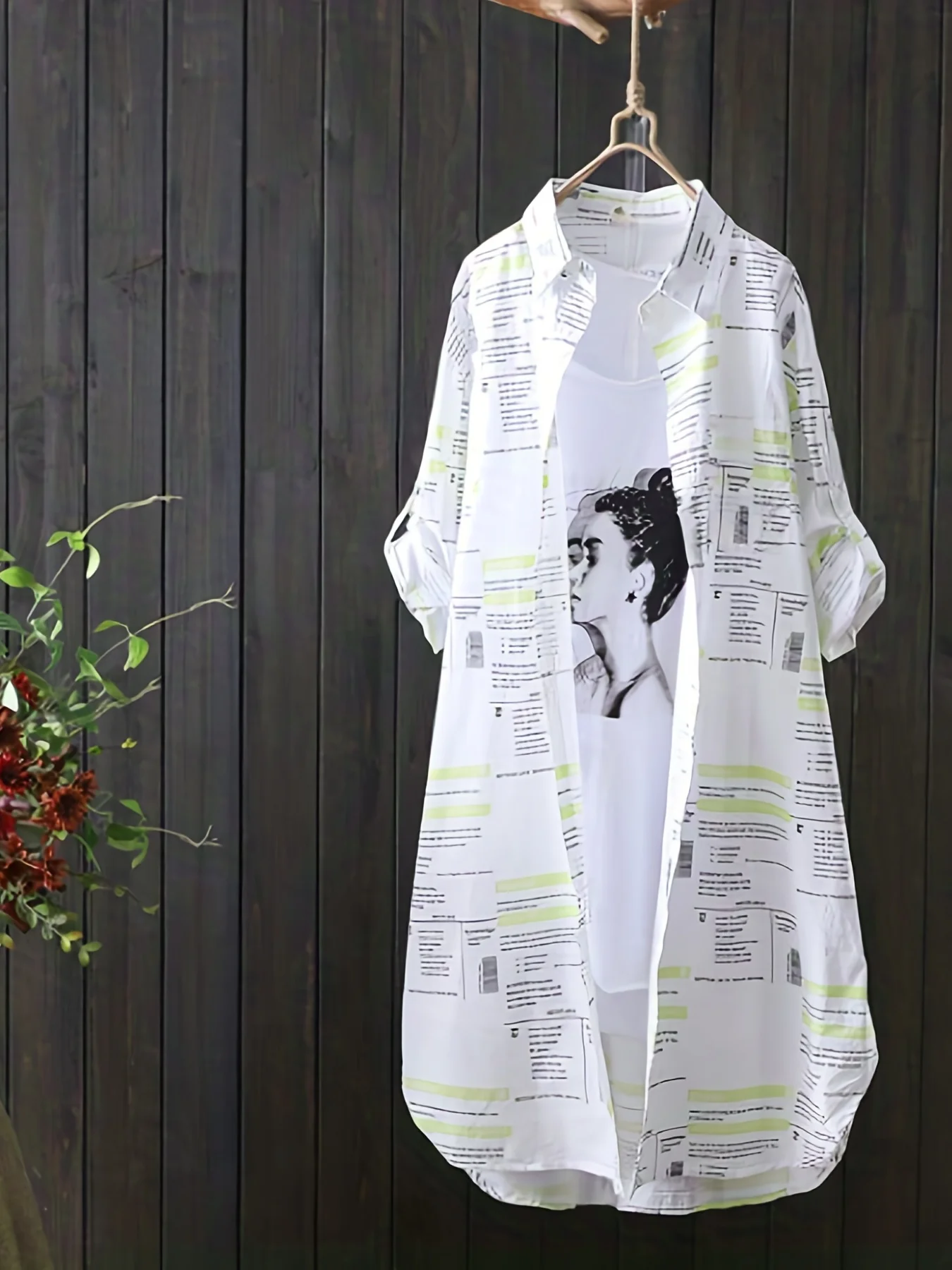 deanwangkt Plaid Print Dipped Hem Shirt, Casual Mid Length Button Front Turn Down Collar Long Sleeve Shirt, Women's Clothing - Deanwangkt