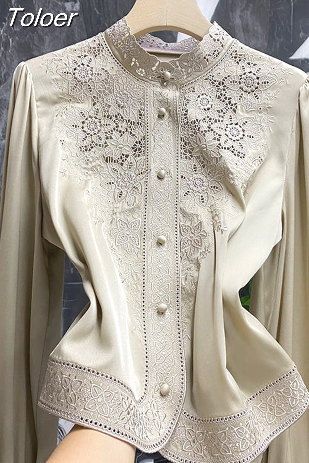 deanwangkt Blouses Womens Clothes Tops Vintage Blusas De Mujer Stand Collar Embroidery Blouse Korean Fashion Long Sleeve Shirt - Deanwangkt