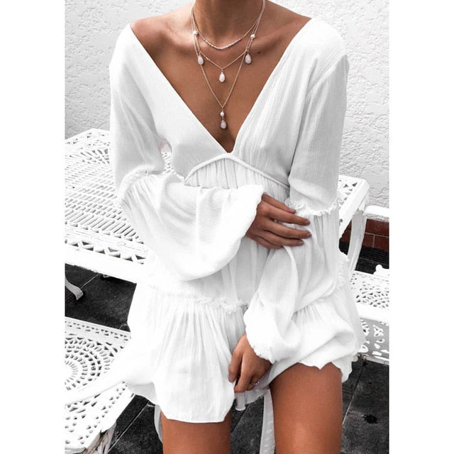 New Cover-ups Summer Women Beach Wear White Cotton Tunic Dress Bikini Bath Sarong Wrap Skirt Swimsuit Cover Up - Deanwangkt